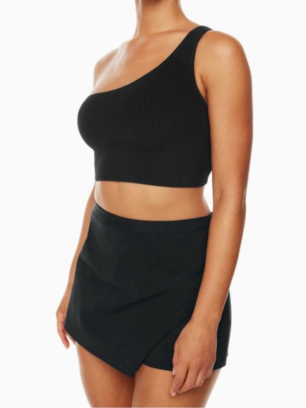 Babaton Aritzia One Shoulder Ribbed Crop Top XS Black Asymmetrical Going Out